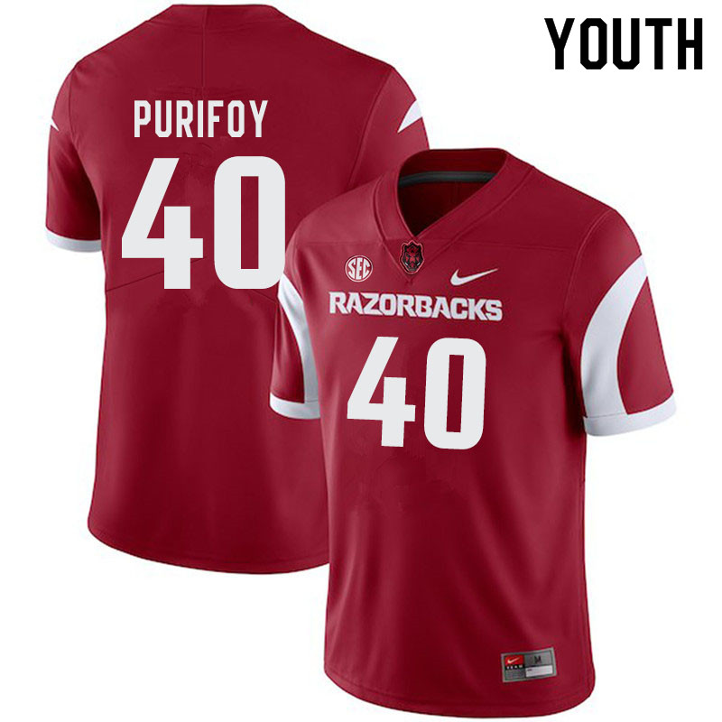 Youth #40 Trey Purifoy Arkansas Razorbacks College Football Jerseys-Cardinal
